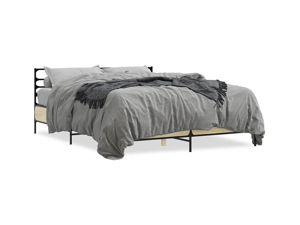 Lit double chêne sonoma 160x200 cm bois d'ingénierie et métal FR35349