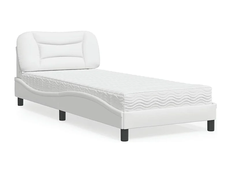 Cama com colchão 90x200 cm couro artificial branco PT753261