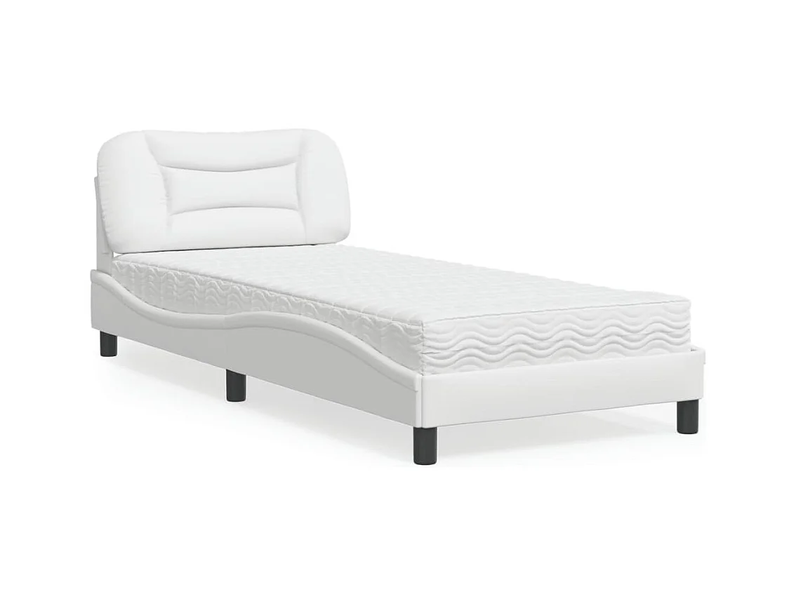 Lit adulte + matelas blanc 90x200 cm similicuir FR59298