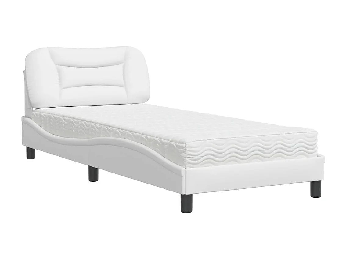 Lit adulte + matelas blanc 90x200 cm similicuir FR59298