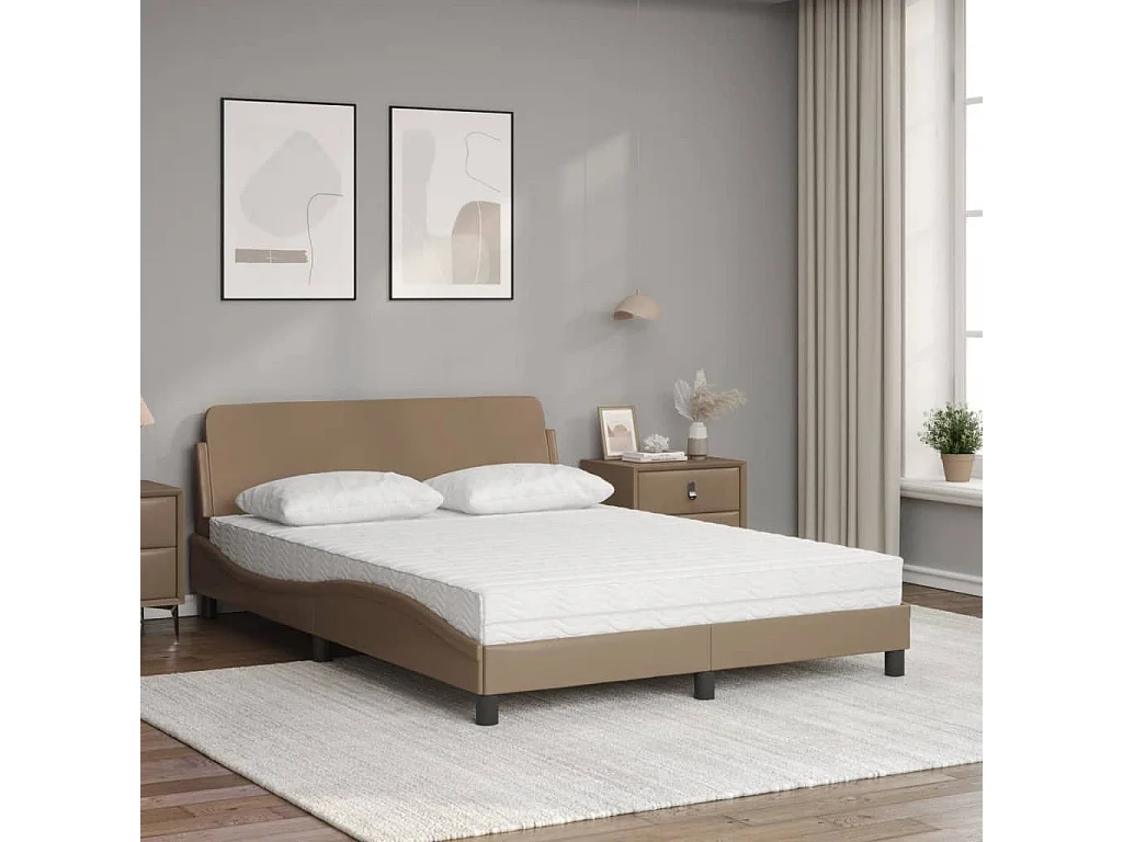 Lit adulte + matelas cappuccino 120x200 cm similicuir FR95773