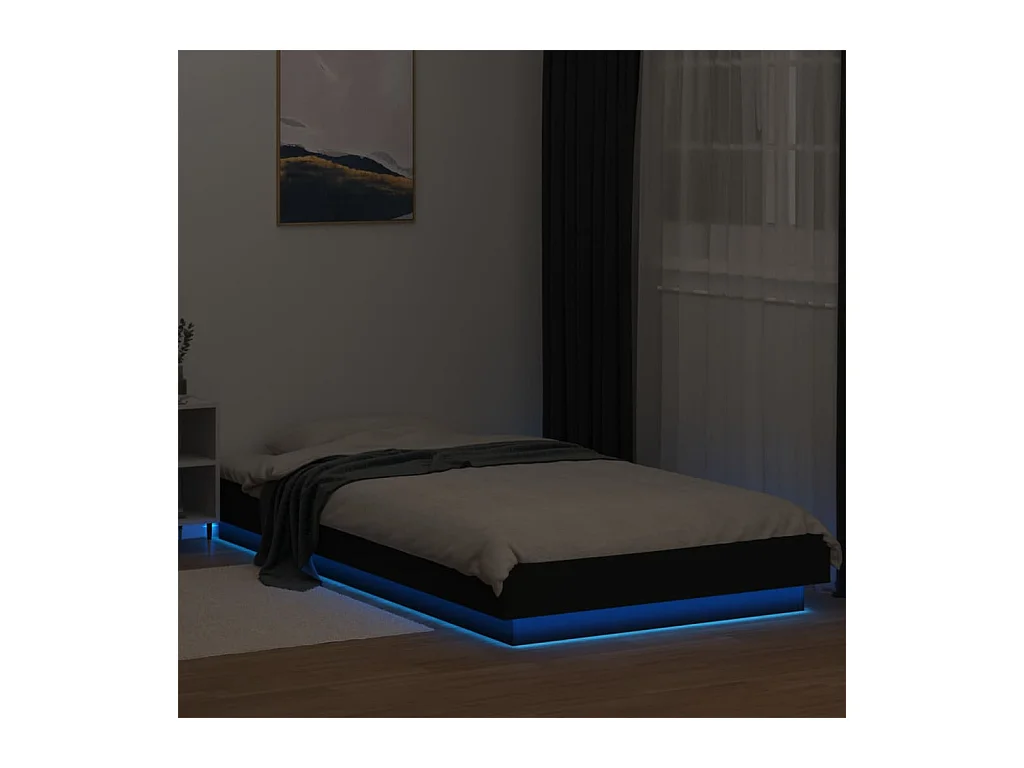 Lit simple avec lumières LED noir 75x190 cm bois d'ingénierie FR41878