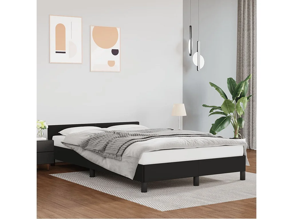 Cama c/ cabeceira 120x190cm couro artificial preto PT276839