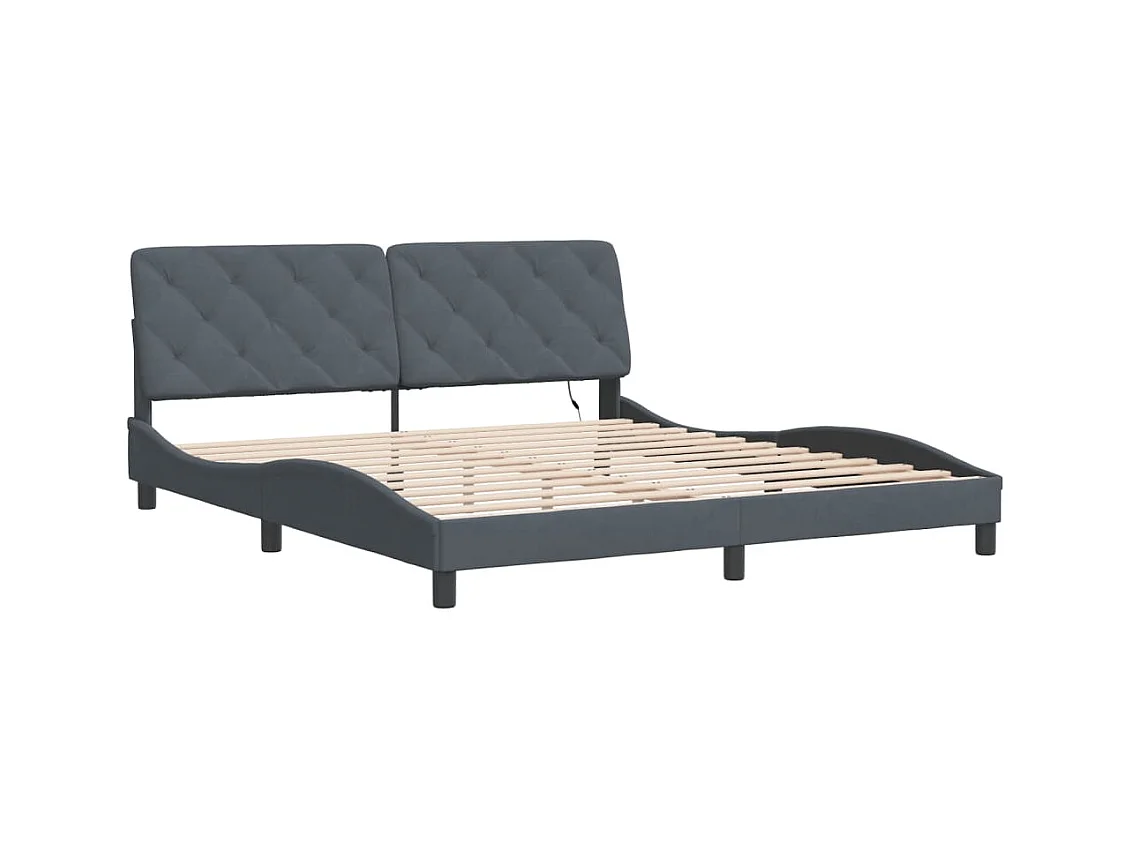 Lit double avec lumières LED gris foncé 180x200 cm velours FR64344