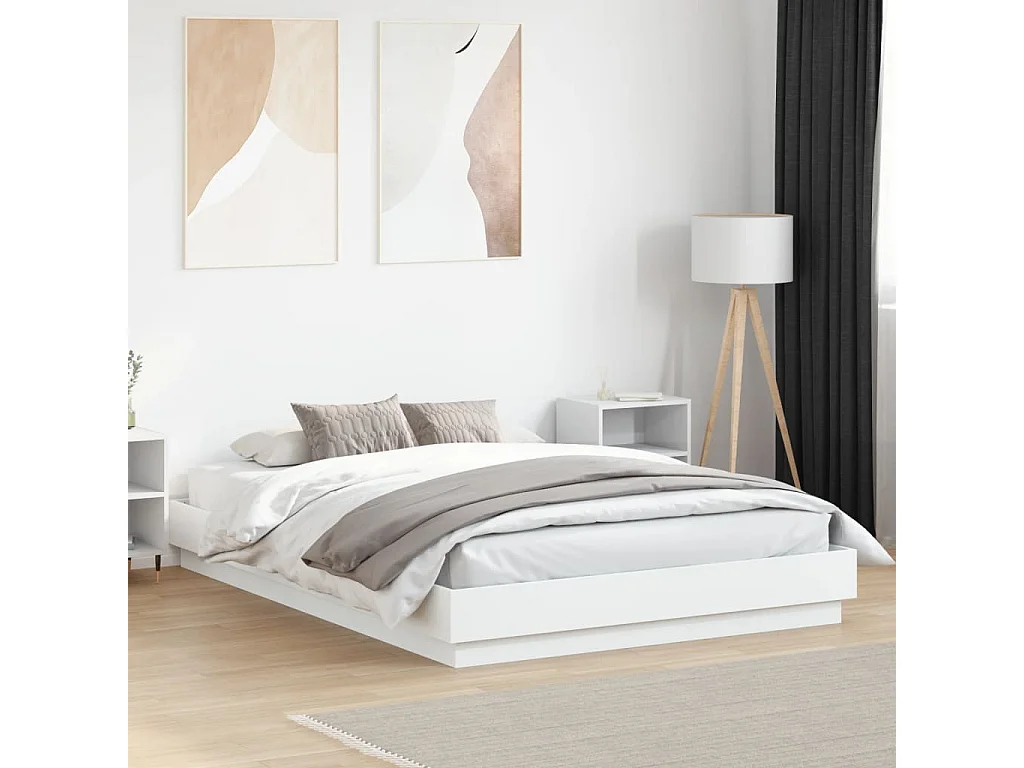 Lit double blanc 140x200 cm bois d'ingénierie FR80635