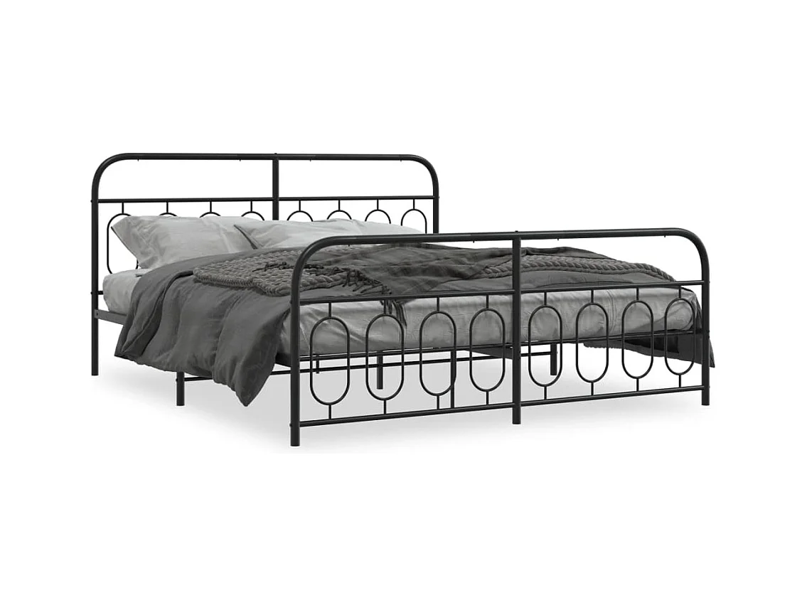 Lit double métal + tête de lit/pied de lit noir 183x213 cm FR84661