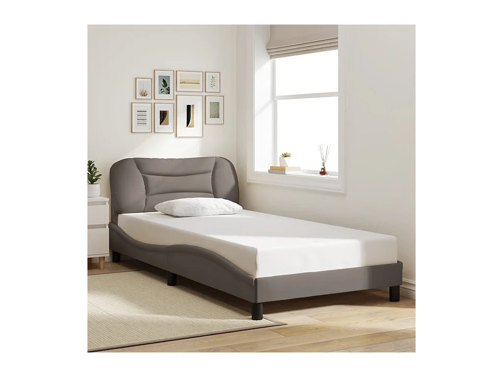 Lit simple + tête de lit Taupe 100x200 cm Tissu FR77937