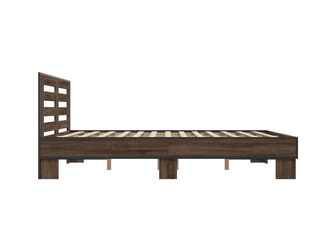 Lit double chêne marron 160x200 cm bois d'ingénierie et métal FR44230