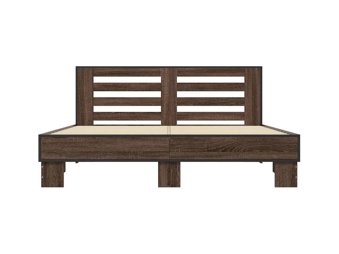 Lit double chêne marron 160x200 cm bois d'ingénierie et métal FR44230