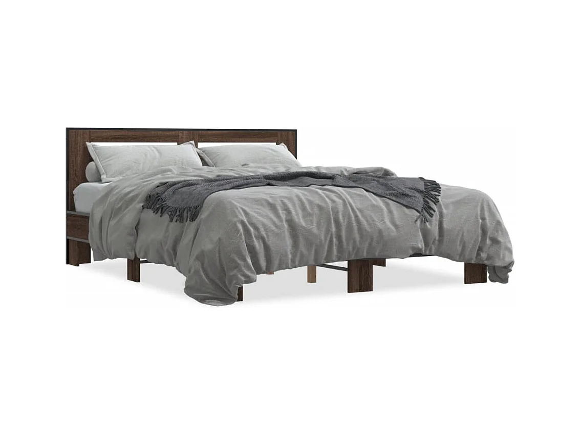 Lit double chêne marron 160x200 cm bois d'ingénierie et métal FR44230