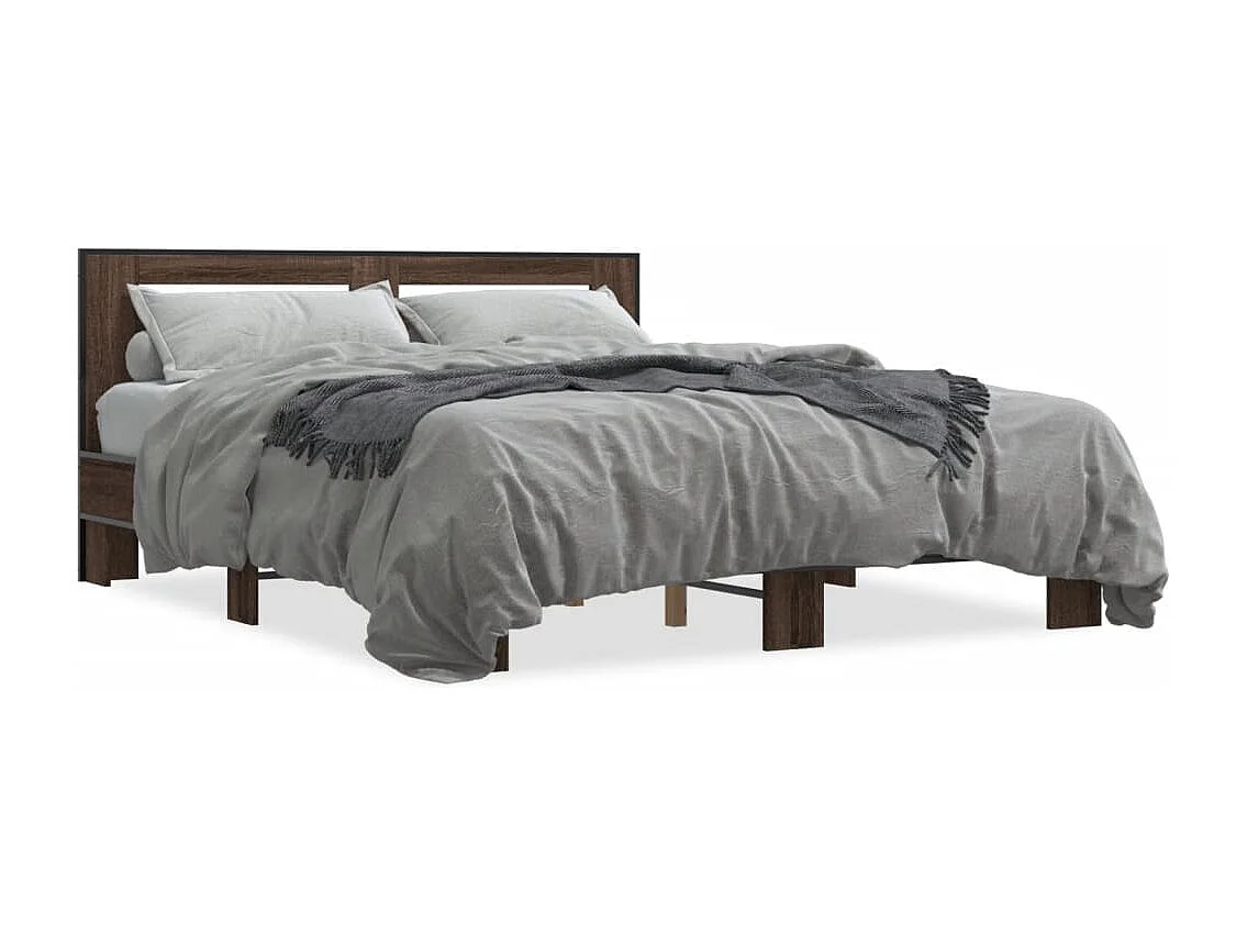 Lit double chêne marron 160x200 cm bois d'ingénierie et métal FR44230