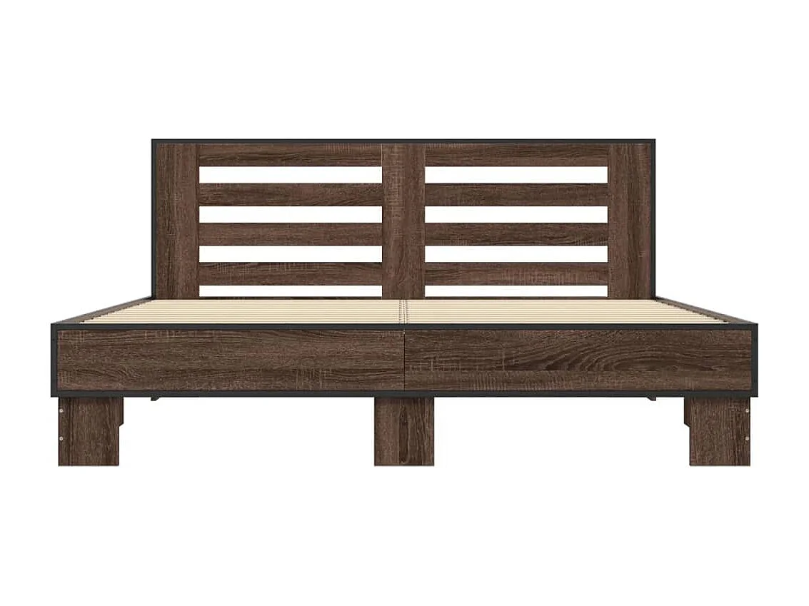 Lit double chêne marron 160x200 cm bois d'ingénierie et métal FR44230