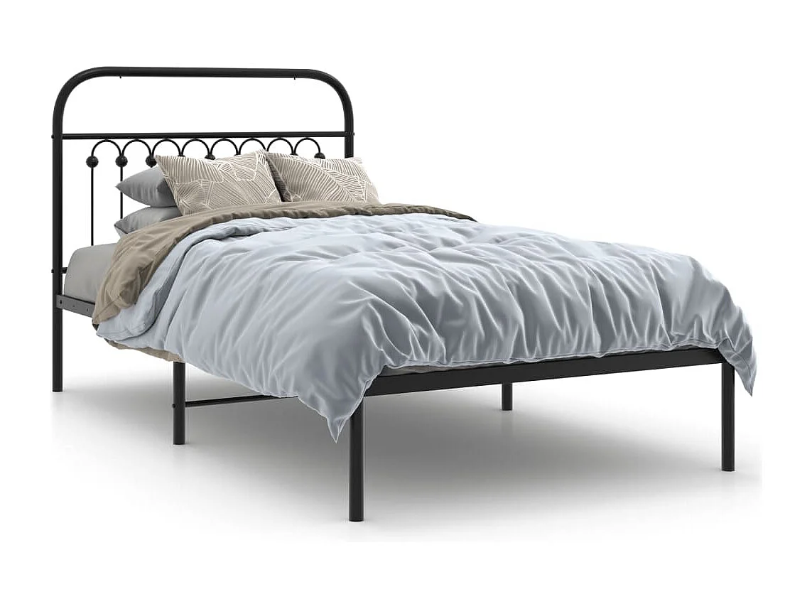 Cama individual- 100x190 cm con cabecero metal negro ES738676
