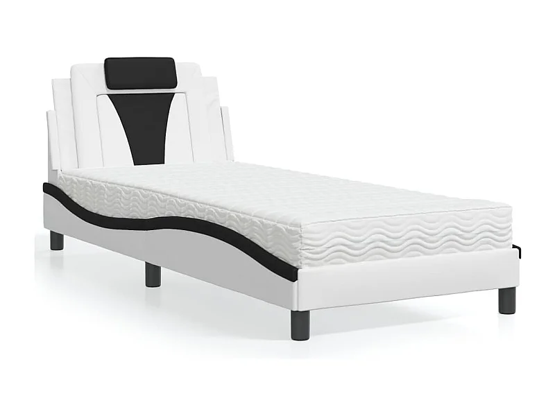 Lit adulte + matelas blanc et noir 80x200 cm similicuir FR87601