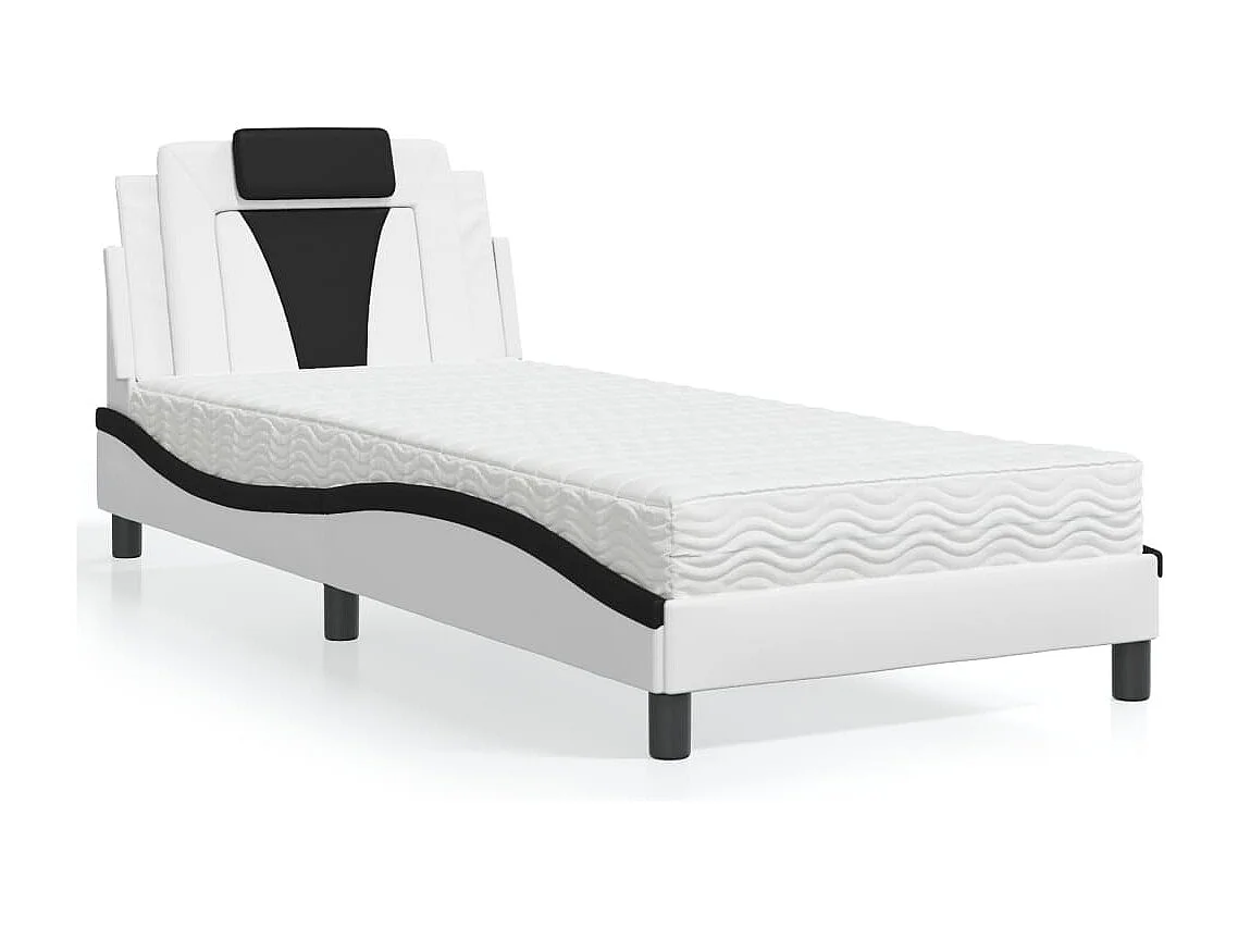 Lit adulte + matelas blanc et noir 80x200 cm similicuir FR87601