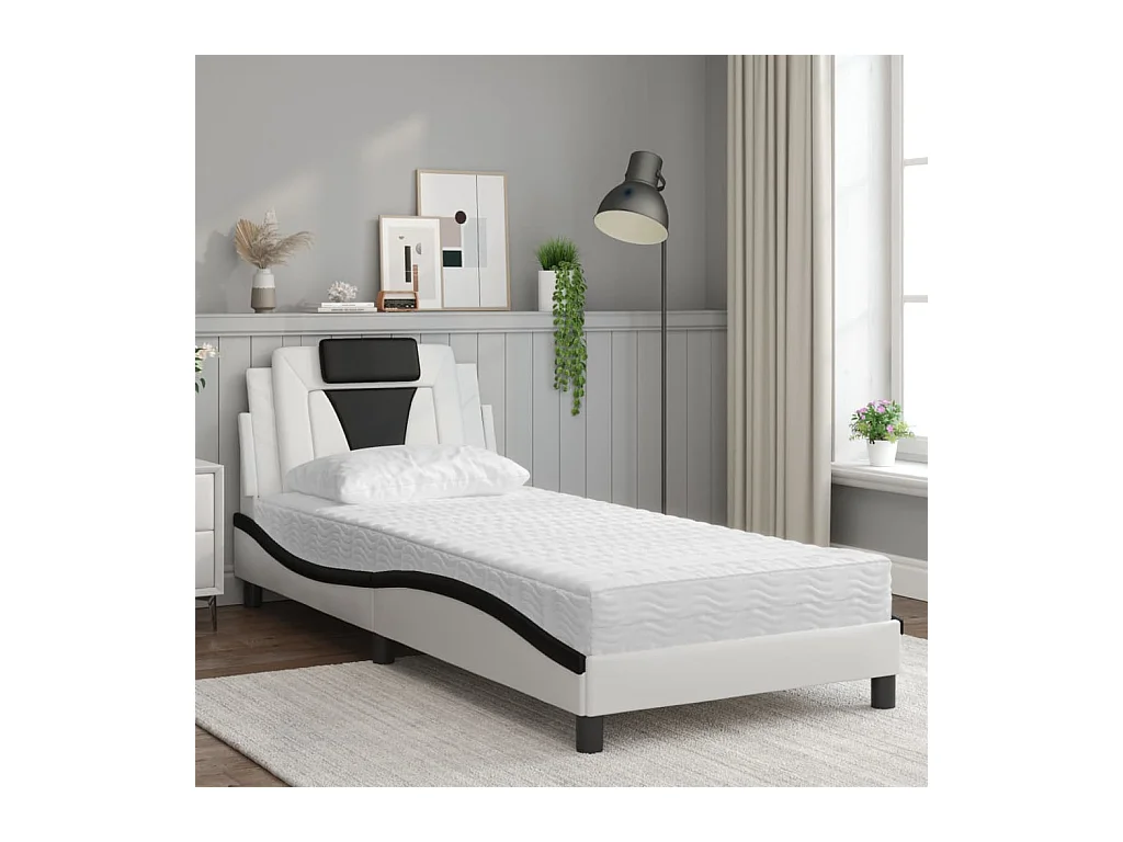 Bed met matras kunstleer zwart en wit 80x200 cm BE152010
