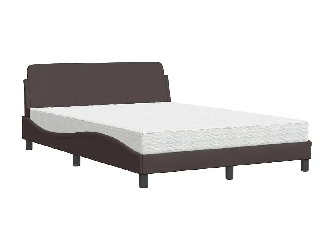 Lit adulte + matelas marron foncé 140x200 cm tissu FR68076