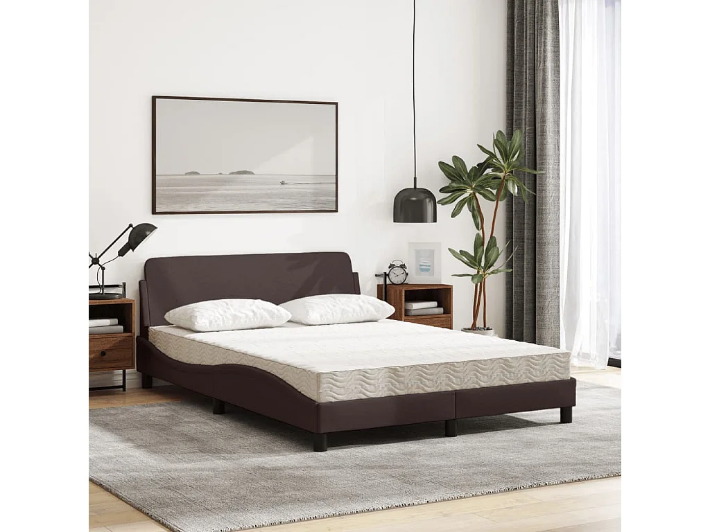 Lit adulte + matelas marron foncé 140x200 cm tissu FR68076