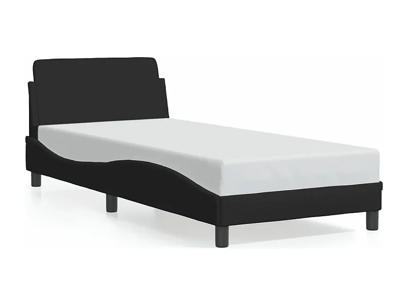 Cama individual- 80x200 cm con cabecero de tela negro ES959838