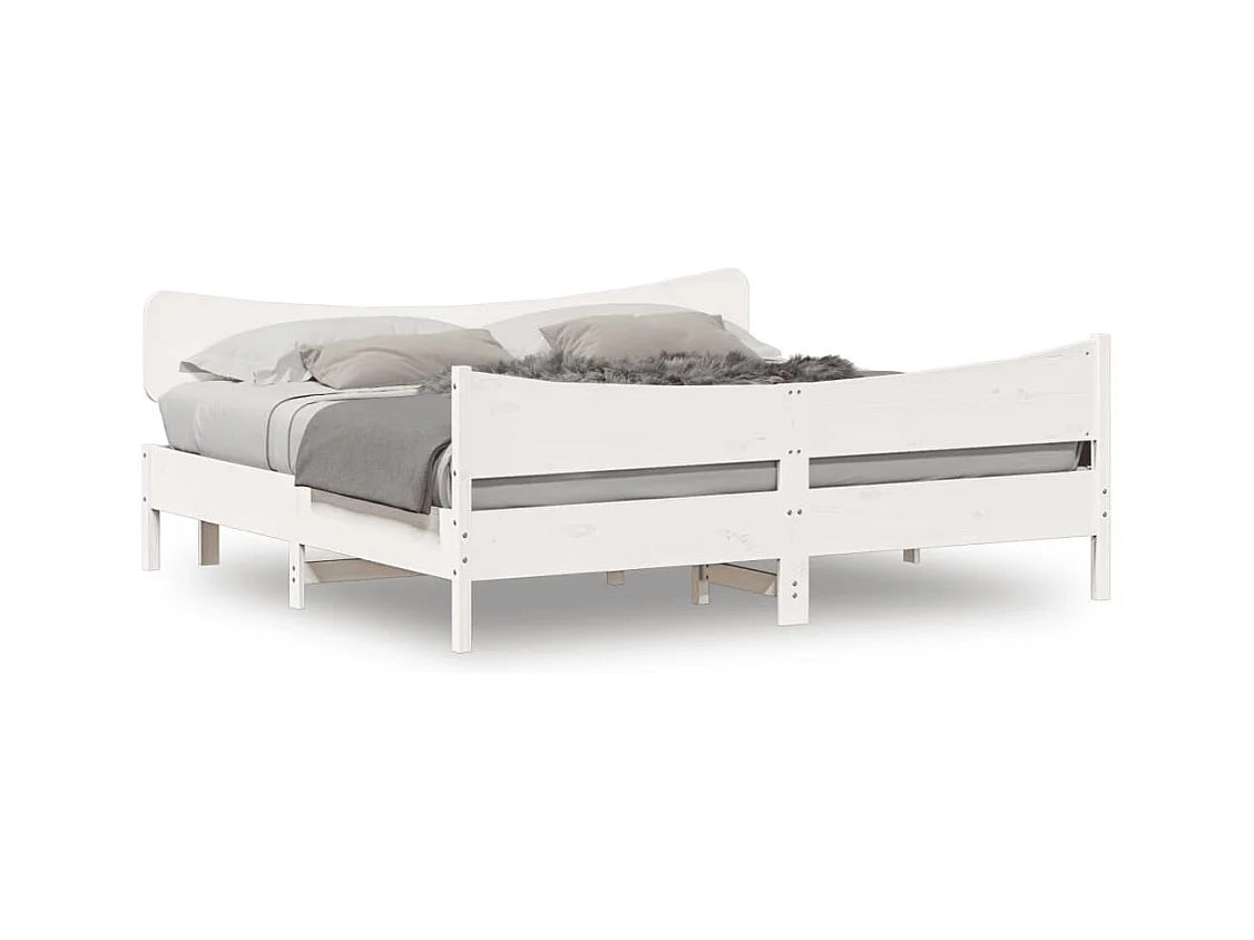 Lit double et tête de lit blanc 180x200 cm bois de pin massif FR14434