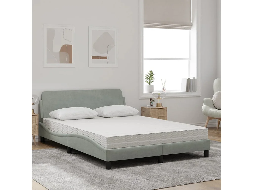 Lit adulte + matelas gris clair 140x200 cm velours FR57867