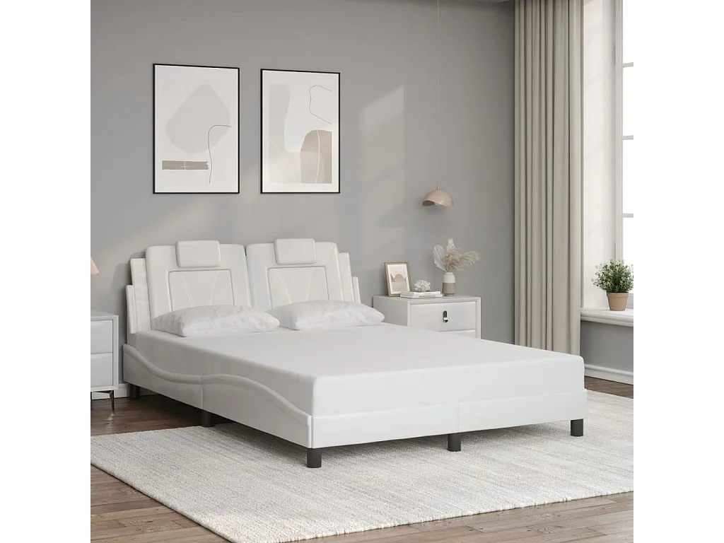 Lit double + tête de lit Blanc 140x190 cm Similicuir FR81119