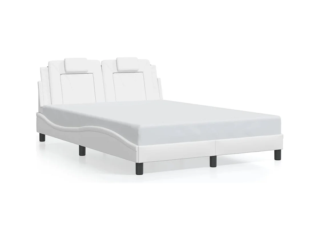 Lit double + tête de lit Blanc 140x190 cm Similicuir FR81119