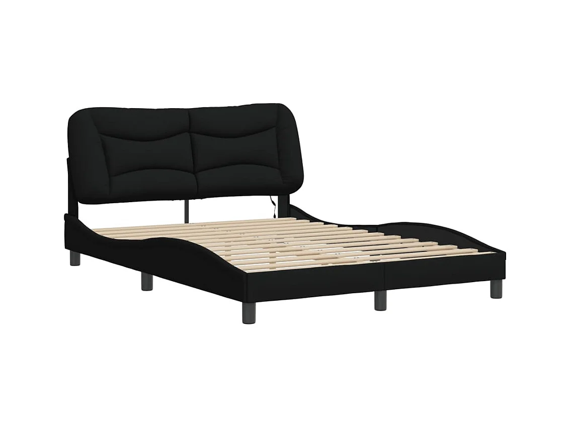 Lit double avec lumières LED noir 120x200 cm tissu FR81213