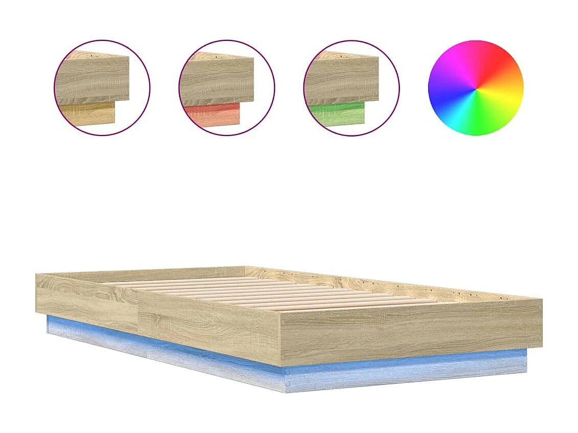 Lit simple avec lumières LED chêne sonoma 90x190 cm FR88387