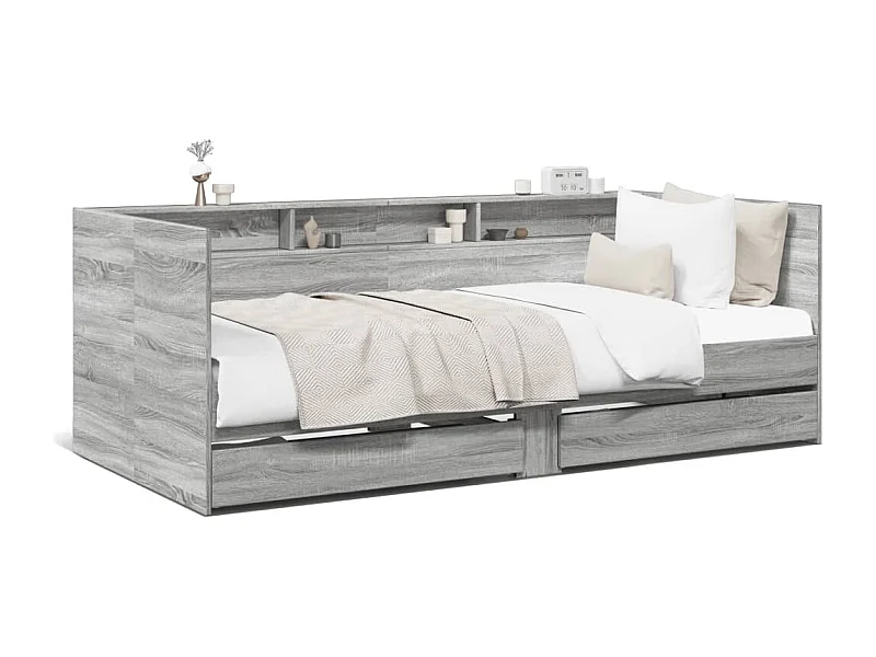 Slaapbank met lades 90x190 cm bewerkt hout grijs sonoma eiken BE301438