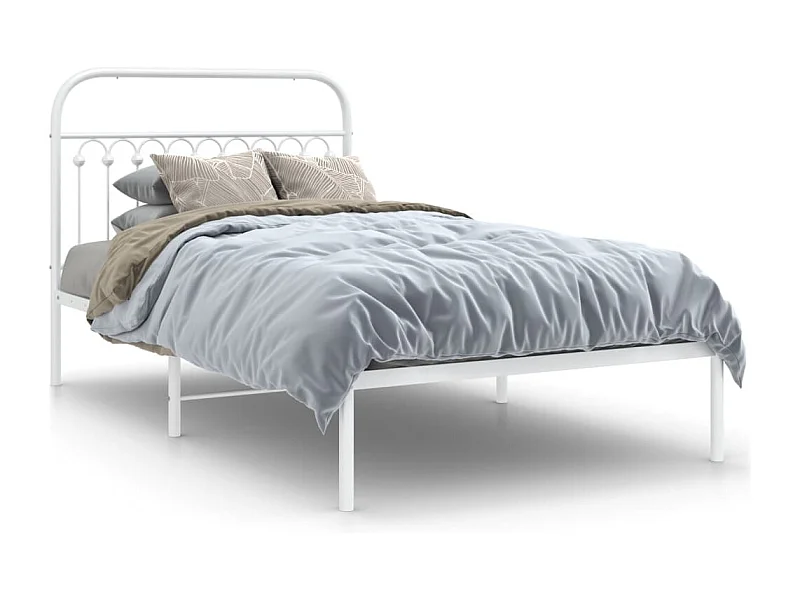 Lit simple métal + tête de lit blanc 107x203 cm FR63920