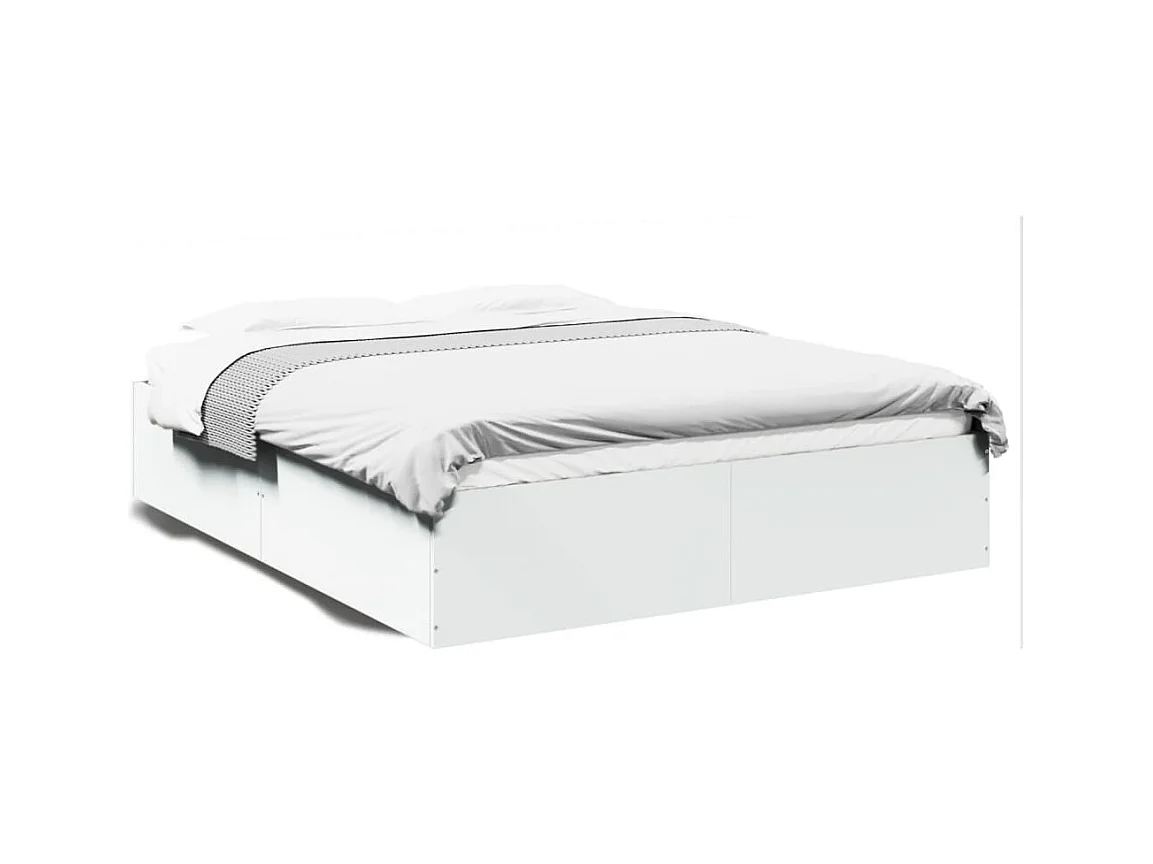 Lit double blanc 160x200 cm bois d'ingénierie FR93670