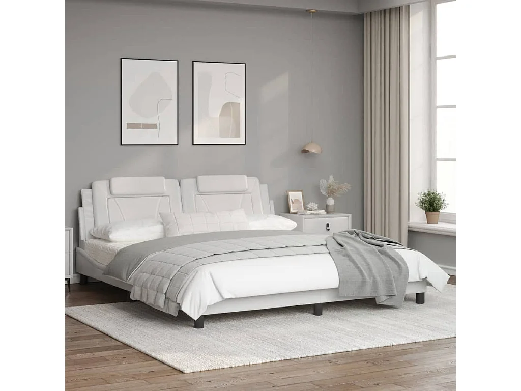 Lit double + tête de lit Blanc 180x200 cm Similicuir FR46644