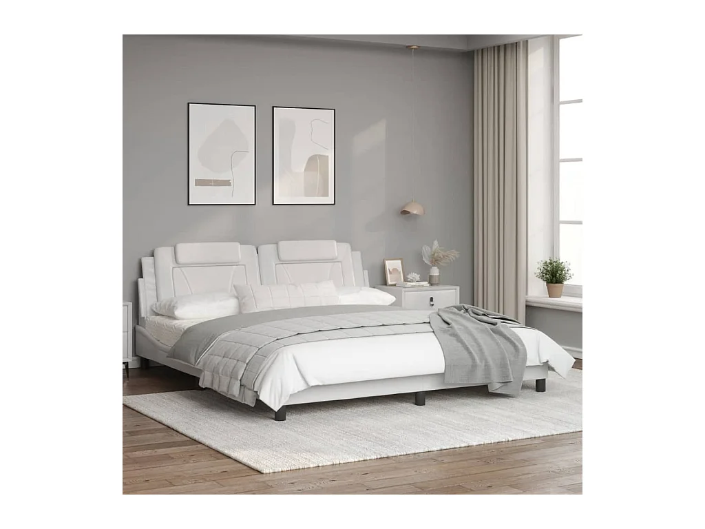 Lit double + tête de lit Blanc 180x200 cm Similicuir FR46644