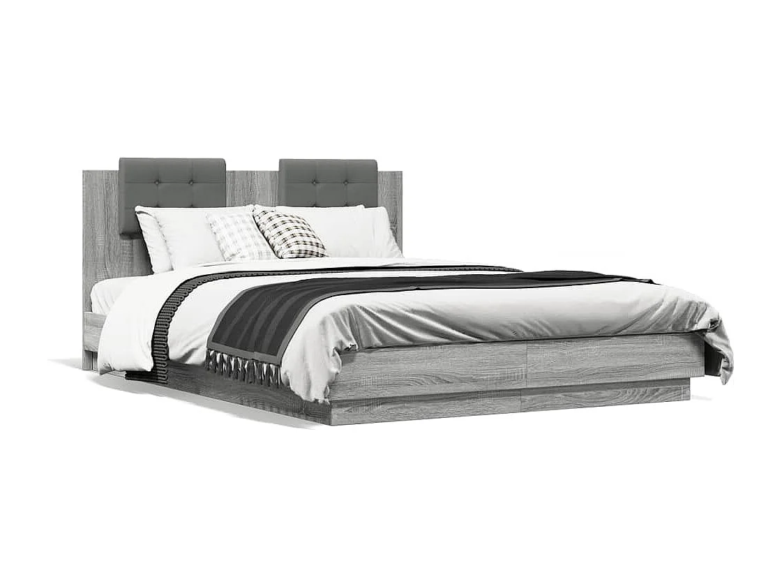 Cama c/ cabeceira derivados madeira cinza sonoma PT272357