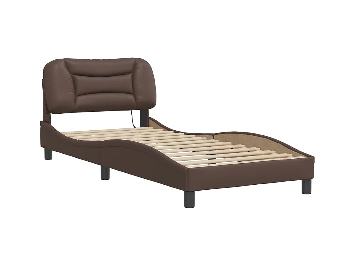 Lit simple avec lumières LED marron 80x200 cm similicuir FR10470
