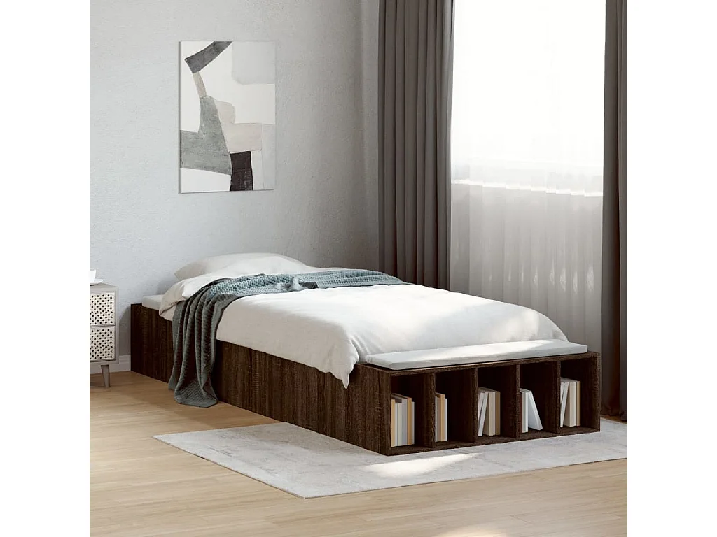 Lit simple chêne marron 90x190 cm bois d'ingénierie FR77239