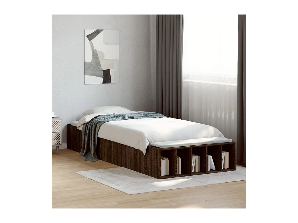 Lit simple chêne marron 90x190 cm bois d'ingénierie FR77239