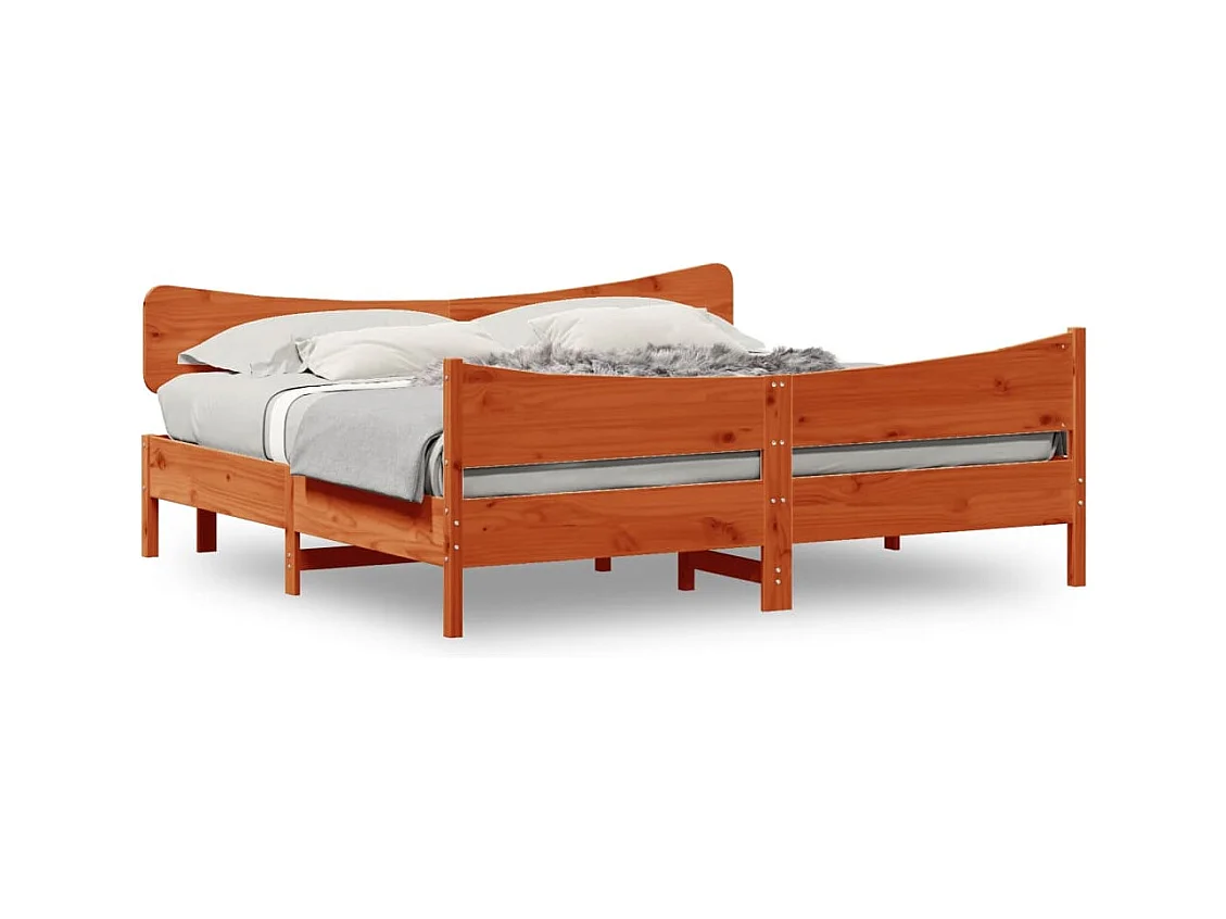 Lit double et tête de lit cire marron 200x200 cm bois de pin FR82003