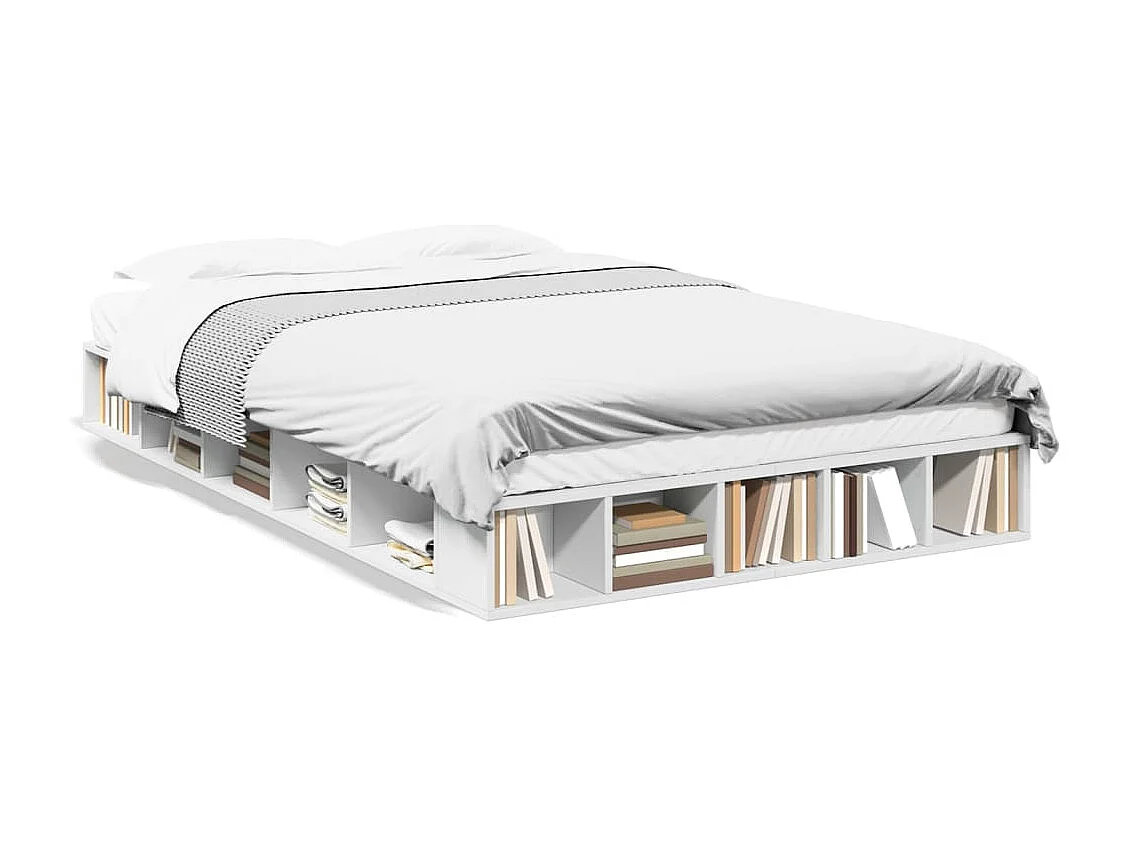 Lit double blanc 120x200 cm bois d'ingénierie FR64073