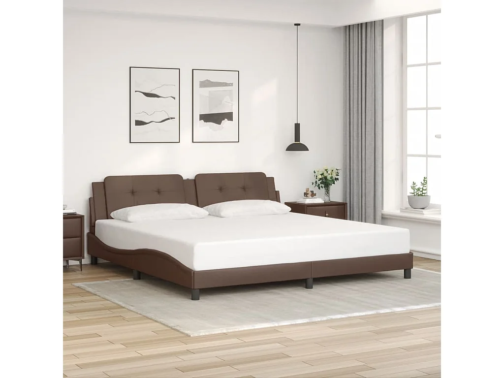 Lit double avec lumières LED marron 200x200 cm similicuir FR75349