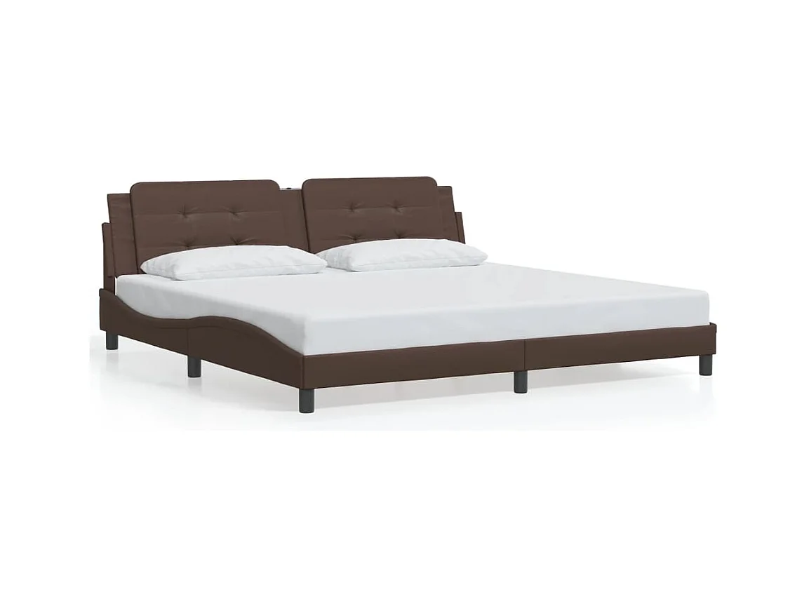 Cama c/ luz LED 200x200 cm couro artificial castanho PT310775