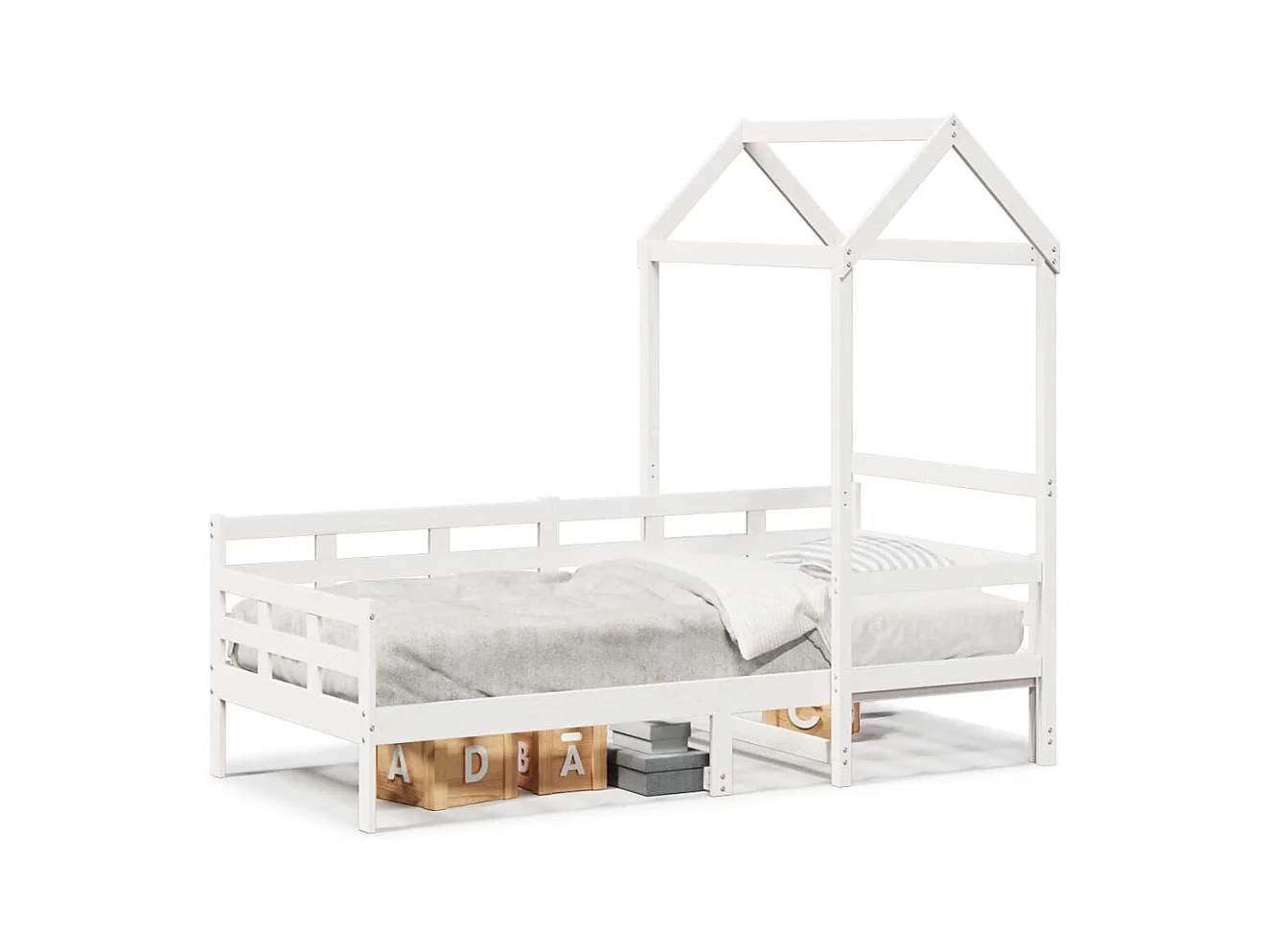 Cama com telhado 80x200 cm madeira de pinho maciça branco PT455929