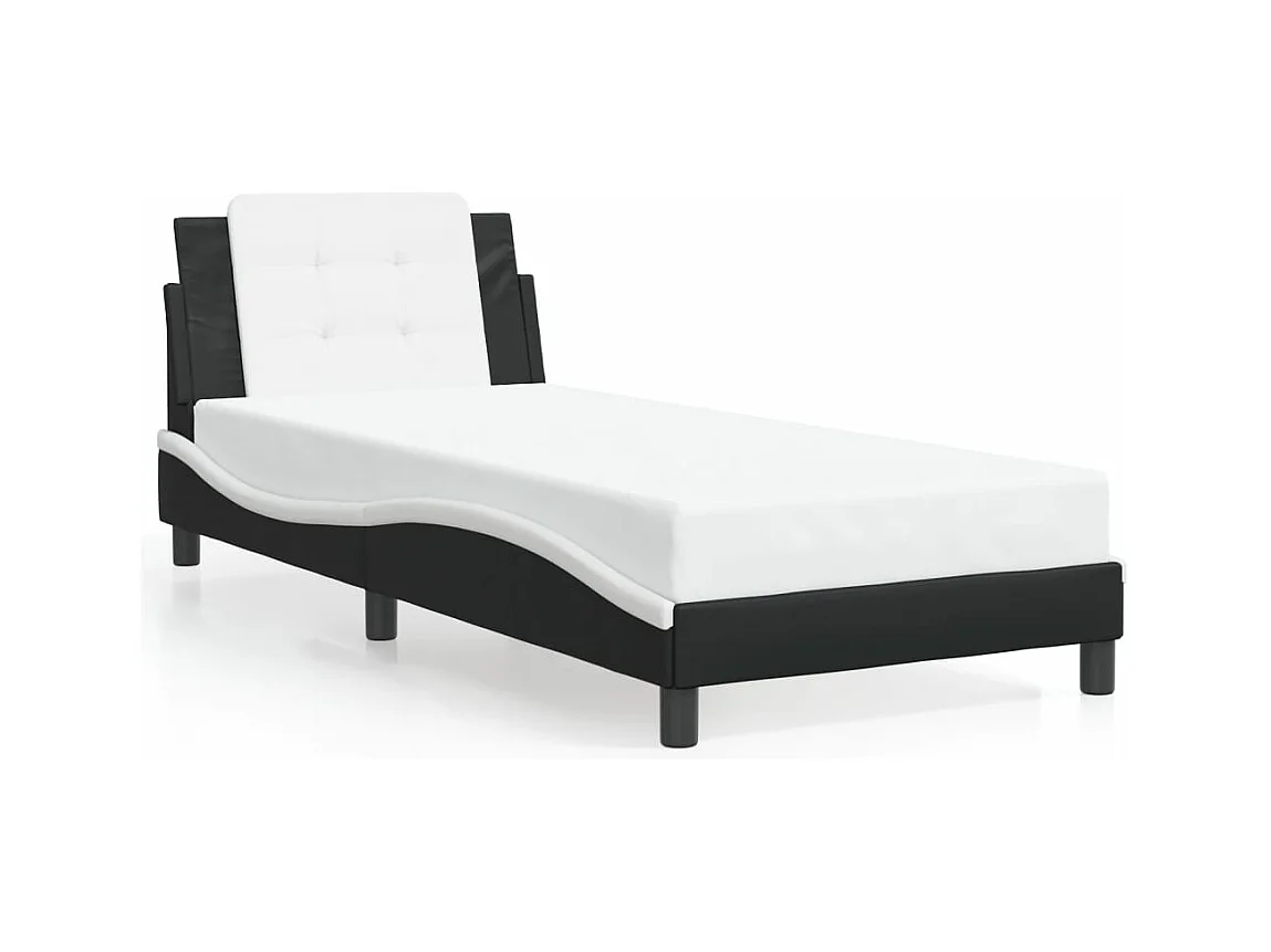 Lit simple + tête de lit noir et blanc 90x190cm similicuir FR21249