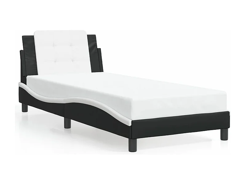 Cama individual- con cabecero cuero sintético negro y blanco ES478352