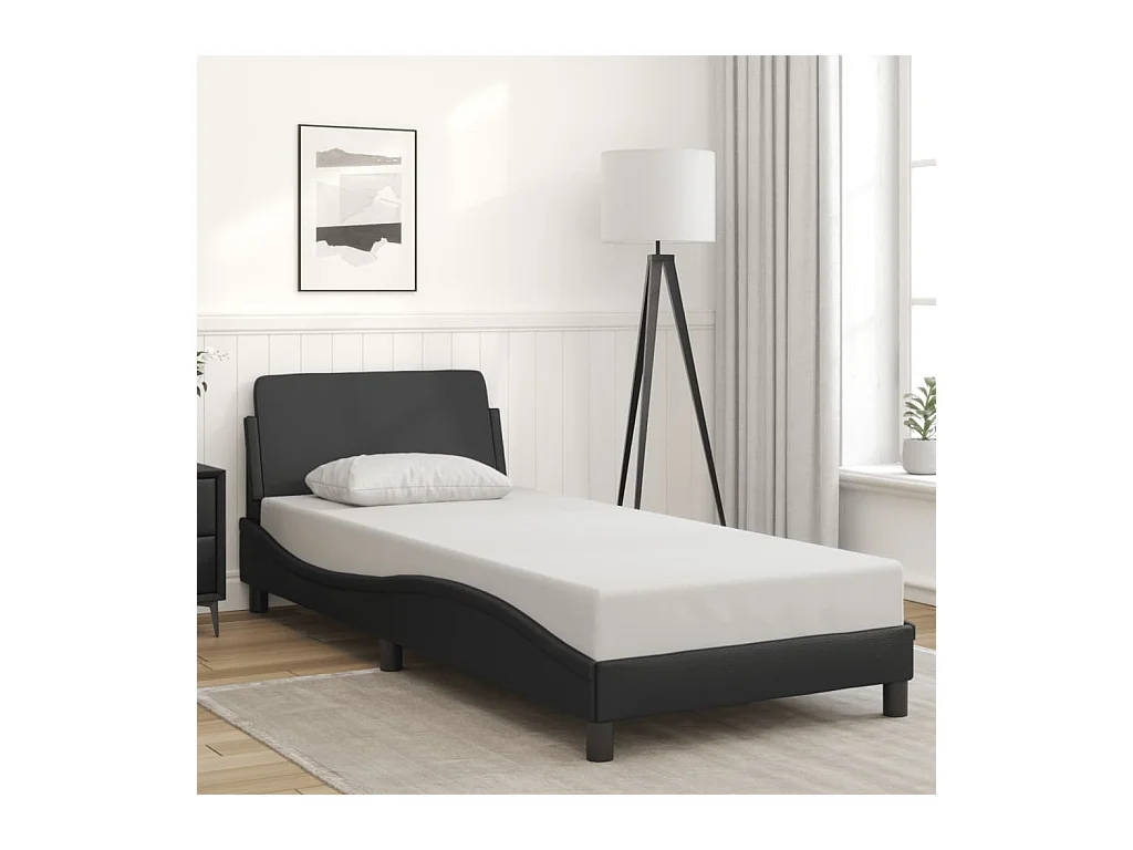 Bedframe met hoofdbord kunstleer zwart 90x200 cm BE241614