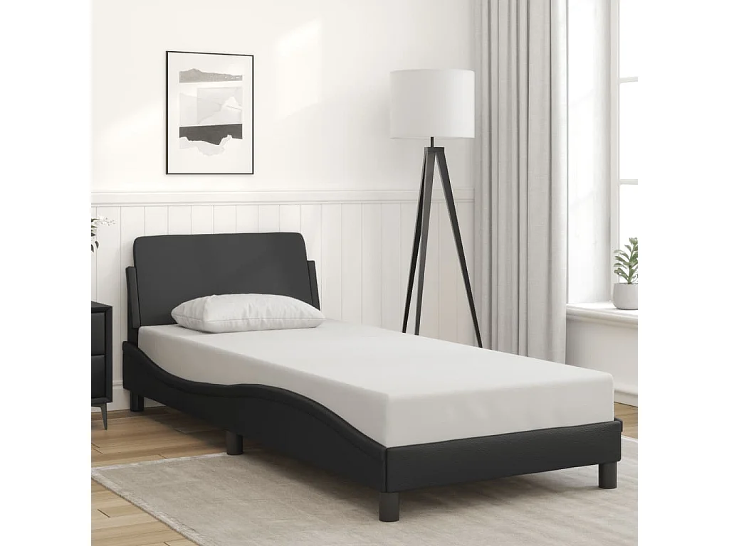 Bedframe met hoofdbord kunstleer zwart 90x200 cm BE241614