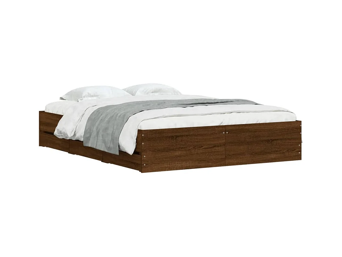 Lit double et tiroirs chêne marron 140x200 cm bois ingénierie FR96665