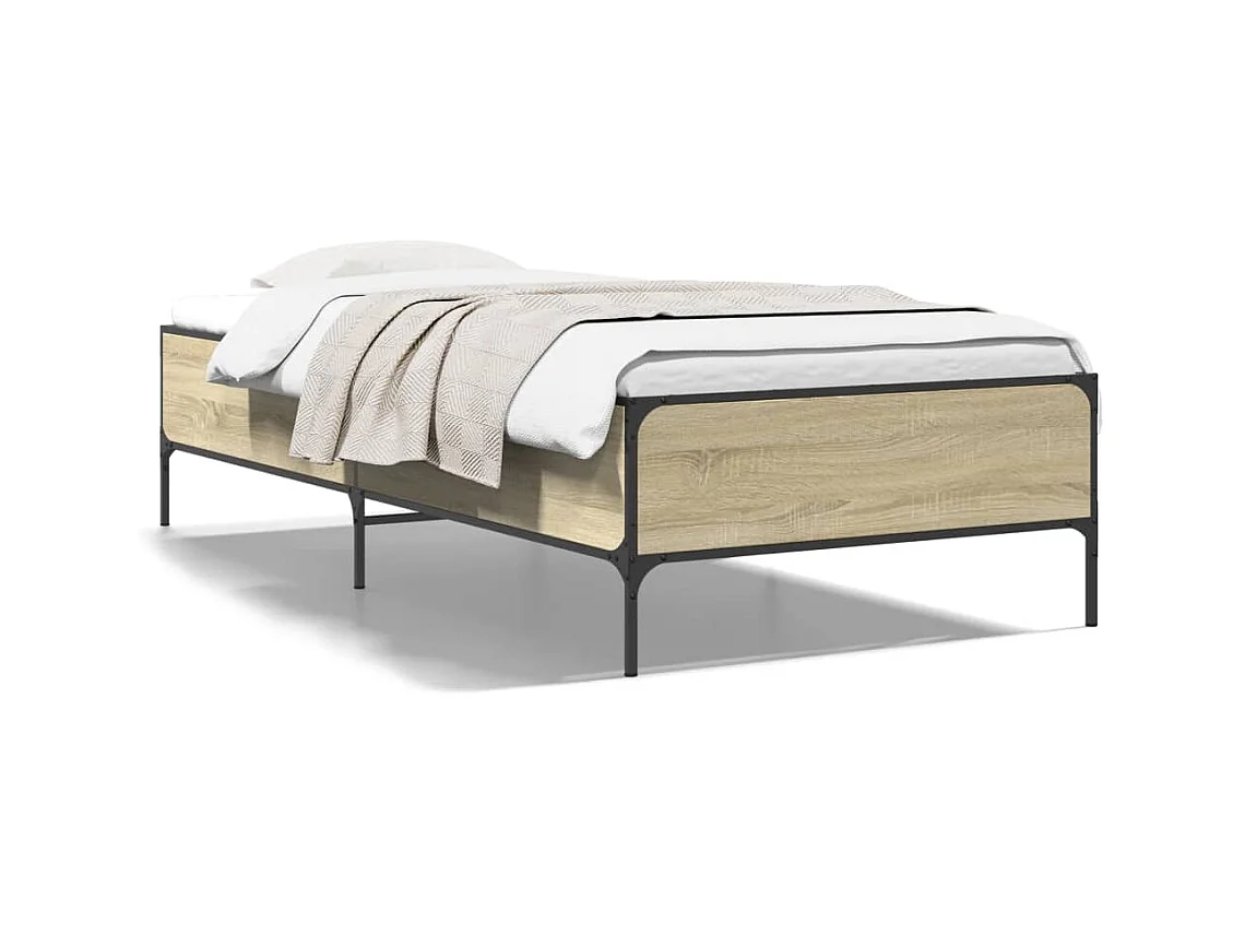 Bedframe bewerkt hout en metaal sonoma eikenkleurig 100x200 cm BE168605