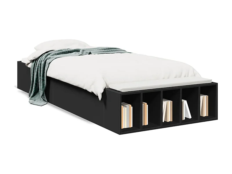 Lit simple noir 75x190 cm bois d'ingénierie FR56889